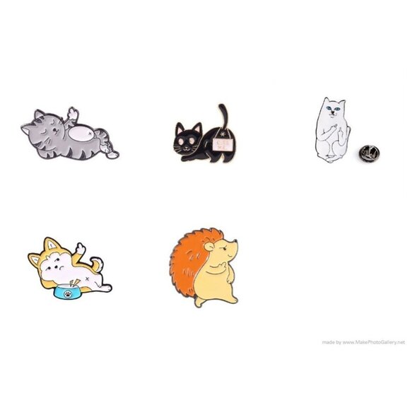 Bad Animals Lapel Pin Set Kiss My Butt Flipping the Bird Cats Dogs Pinbacks - Picture 1 of 2